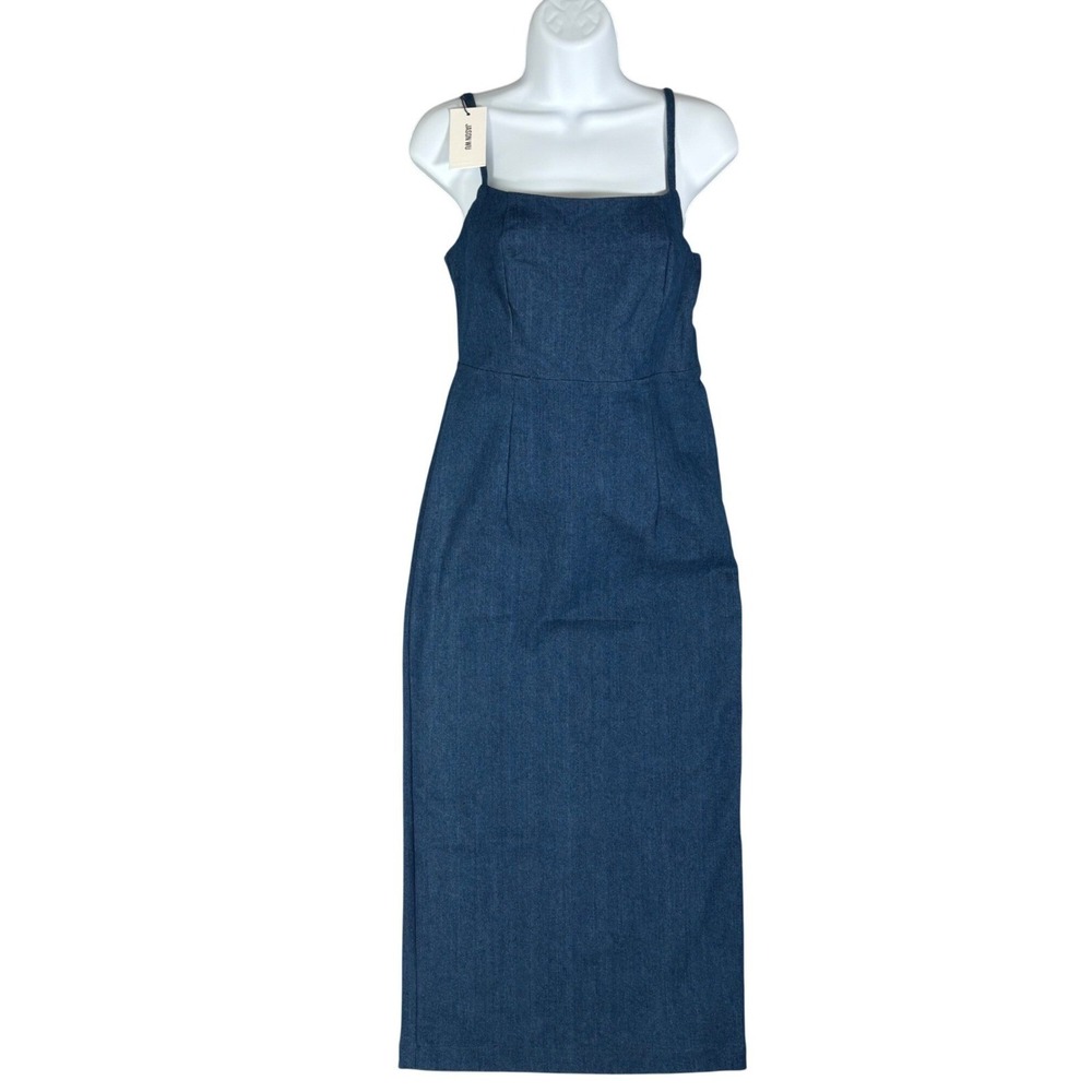 Jason Wu Indigo Blue Denim Pencil Midi Dress Square Neck Adjustable Size XS NEW